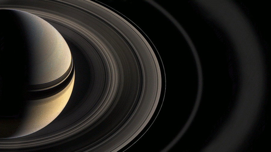 Animated gif highlighting each of Saturn's rings from closest to Saturn to the farthest (rings D, C, B, A, F, G, E)