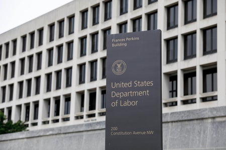 Sign outdoors of the U.S. Department of Labor
