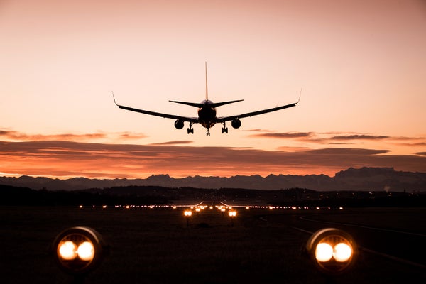Early morning arrival of a commercial airliner
