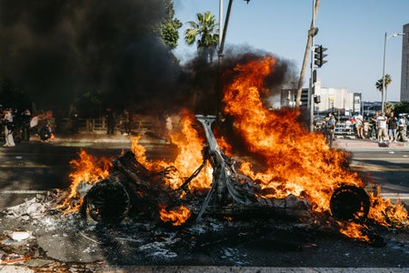 Car engulfed by flames