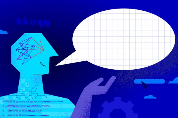 Illustration of a chatbot with speech bubble