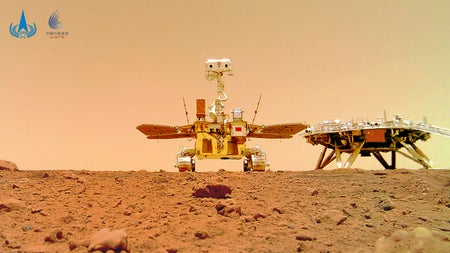 Selfie image of China's first Mars rover, Zhurong, with its Tianwen-1 lander on Mars.