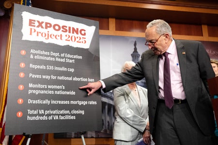 Chuck Schumer pointing to language in Project 2025
