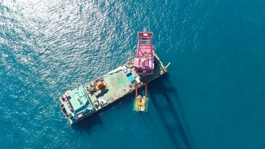 Aerial view of barge in ocean