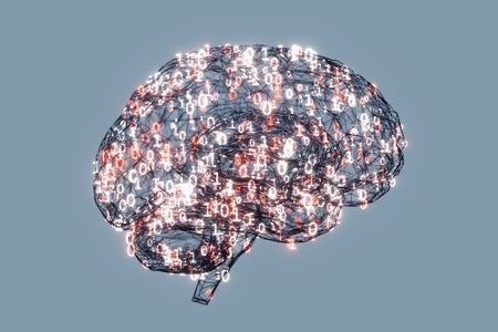 Illustration, binary numbers in a human brain