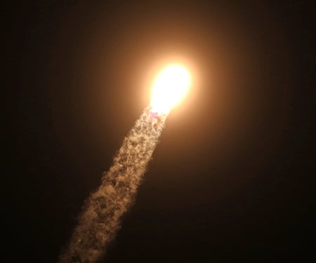 A SpaceX Falcon 9 rocket with the Fram2 mission astronauts aboard soars into orbit.
