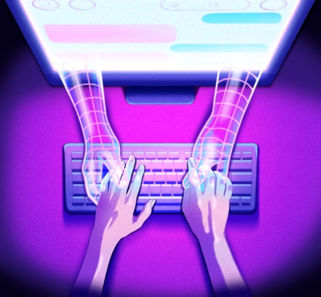 Hands holding AI Companion hands across keyboard
