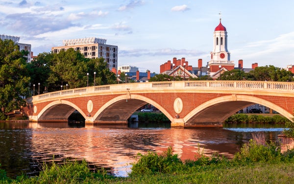 A photo of the The John W. Weeks Bridge at Harvard University in Cambridge, Massachusetts.