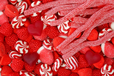 Mixed red and white fruit jelly candy