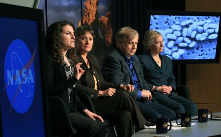 Felisa Wolfe-Simon on NASA panel gestures mid-speech in 2010