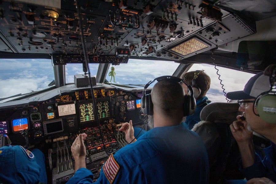 NOAA Hurricane HUnter crew midflight in cockpit
