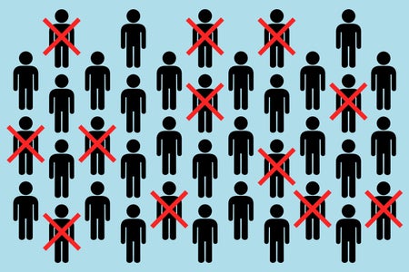 Figure icon set of people of which some are crossed out in red.