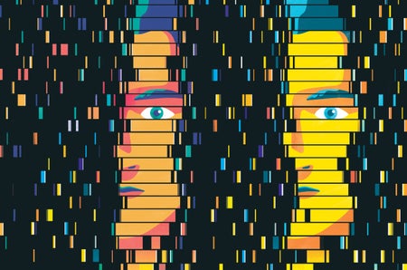 Illustration of genes with human faces in it.