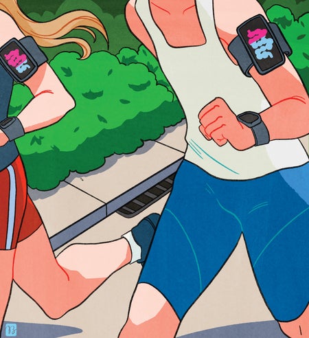 Illustration of runners with gut tracking app on arms
