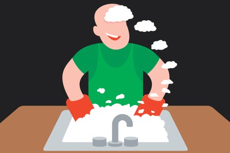 Illustration of Man washing dishes