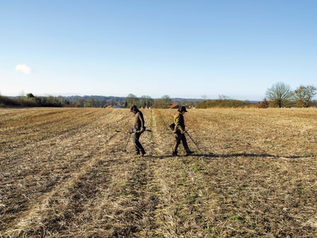 Two detectorists in field