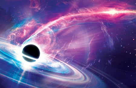 Black hole burping illustration with purple background