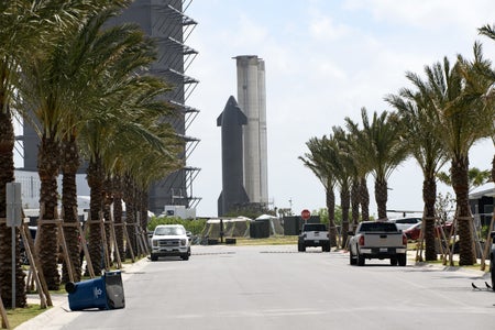 A street scene at the SpaceX Starbase industrial complex and rocket launch facility in Boca Chica, Texas, US, on Thursday, April 17, 2025