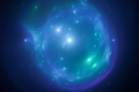 Digital illustration of a space-like starry cloudscape resembling an odd radio circle