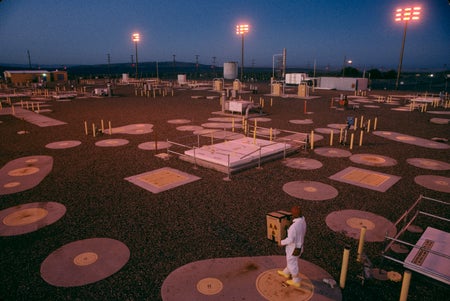 Storage site for high level radioactive waste at the Hanford Reservation. The site once produced plutonium for nuclear weapons.