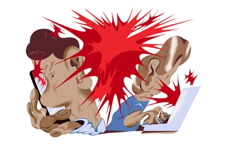 Conceptual illustration showing two people pricked by sharp needles of an abstract stress shape