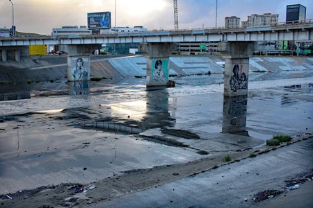 Moody shot of an underpass with grafitti