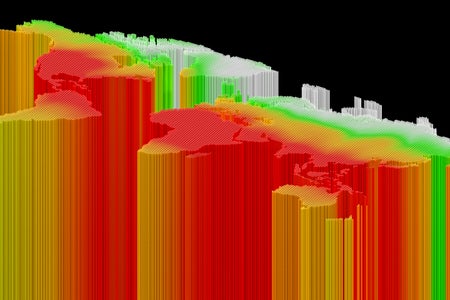 World map showing temperature trends, conceptual illustration