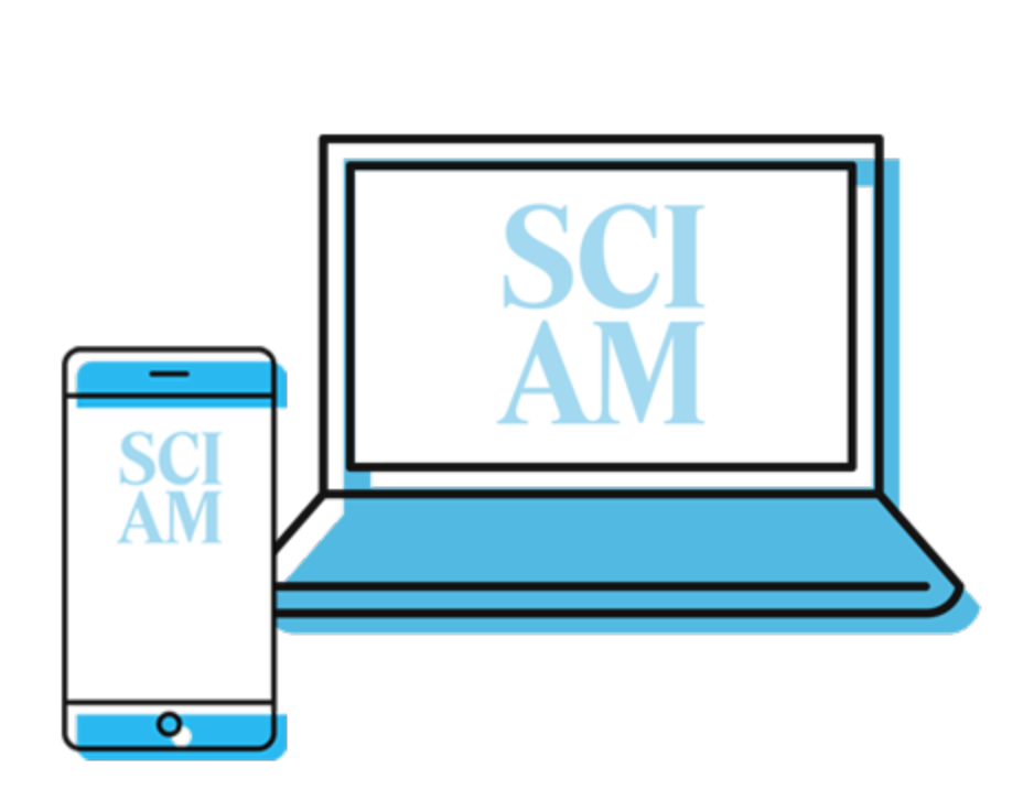 A laptop and a mobile phone displaying the SciAm logo