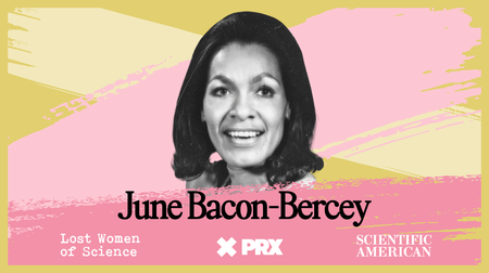 A portrait of a woman with a pastel background and the words "June Bacon-Bercey"